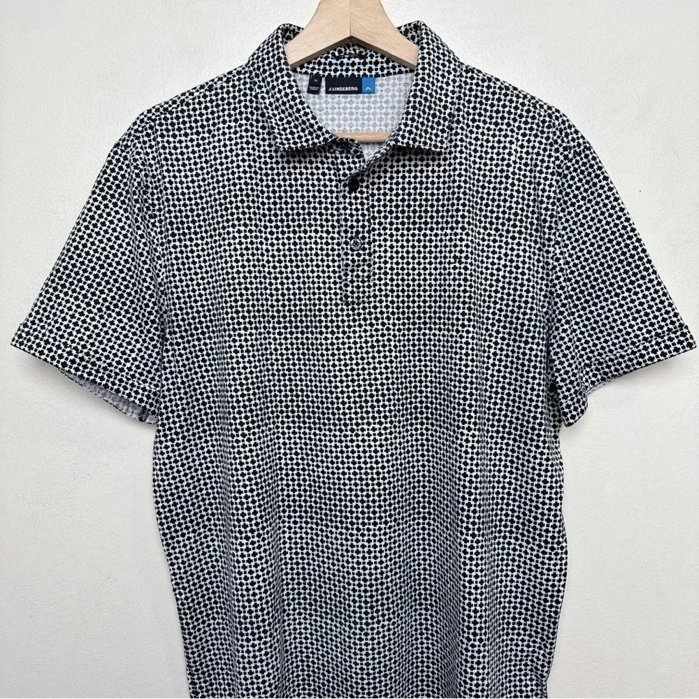 J. Lindeberg Mens Xlarge Tour Tech Slim Fit Geometric Print Polo Shirt - Picture 2 of 11